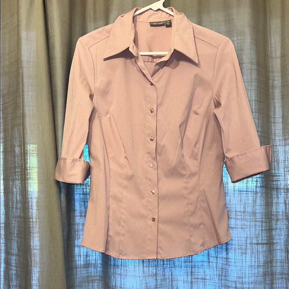 Apt. 9 Pink 3/4 Sleeve Fitted Button Down Shirt
